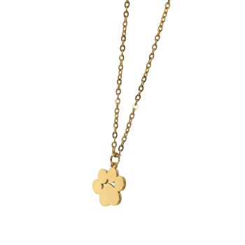 RomaBijoux|dog paw necklace cat steel personalized engraving yellow gold