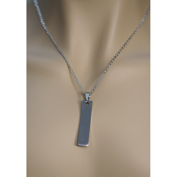 RomaBijoux|slim rectangular steel necklace personalized engraving man woman