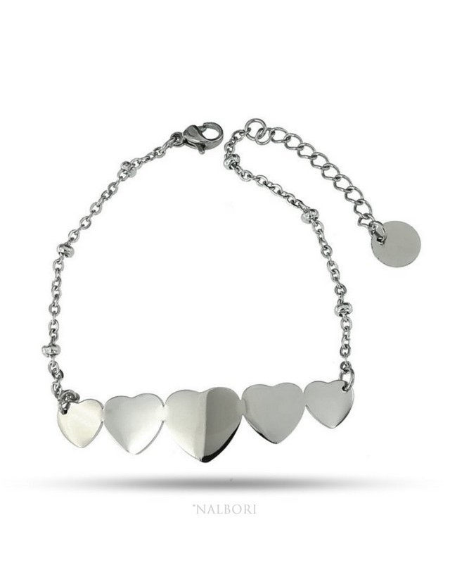 NALBORI bracelet woman anallergic steel with central 5 hearts
