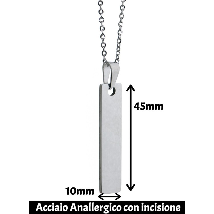 RomaBijoux|slim rectangular steel necklace personalized engraving man woman