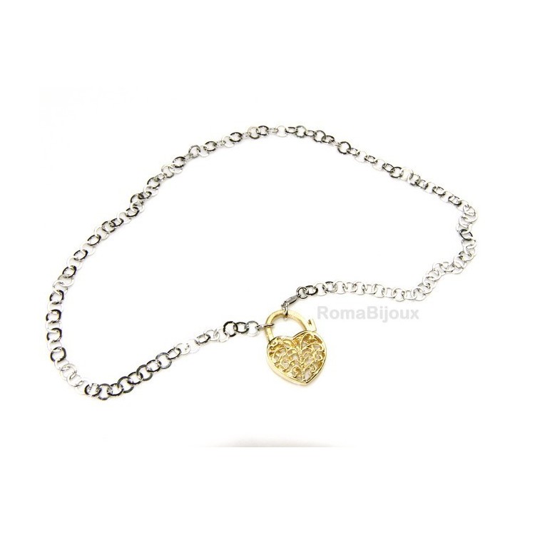 RMB|SILVER 925: Choker with satin closed padlock opened gold pendant Yellow or Pink