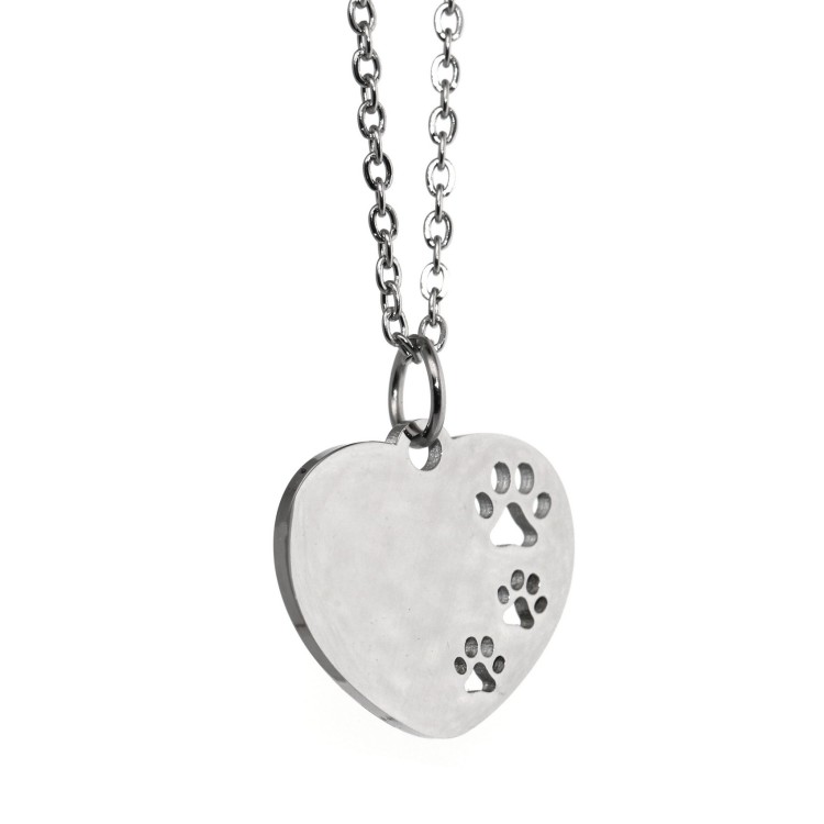 RomaBijoux|steel necklace dog cat paws on heart personalized engraving man woman