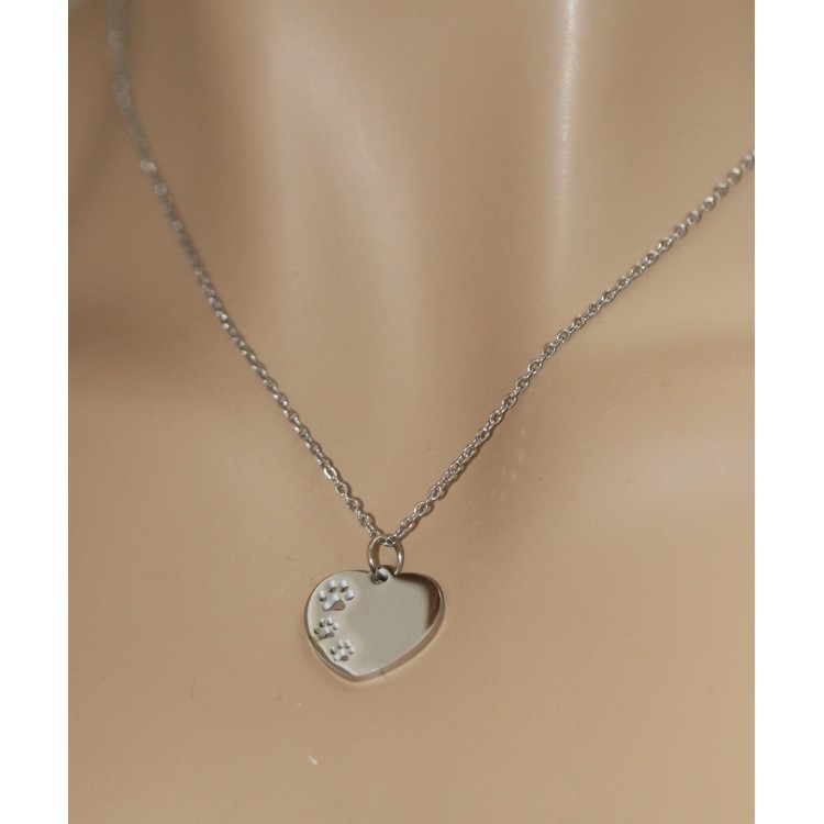RomaBijoux|collana acciaio zampette cane gatto su cuore incisione personalizzata uomo donna