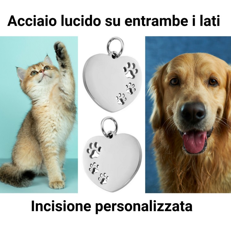 RomaBijoux|collana acciaio zampette cane gatto su cuore incisione personalizzata uomo donna