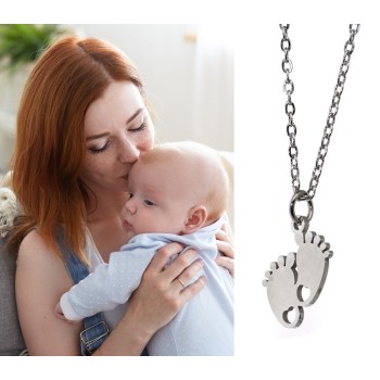 RomaBijoux|collana acciaio piedini neonato e cuore incisione personalizzata mamma donna
