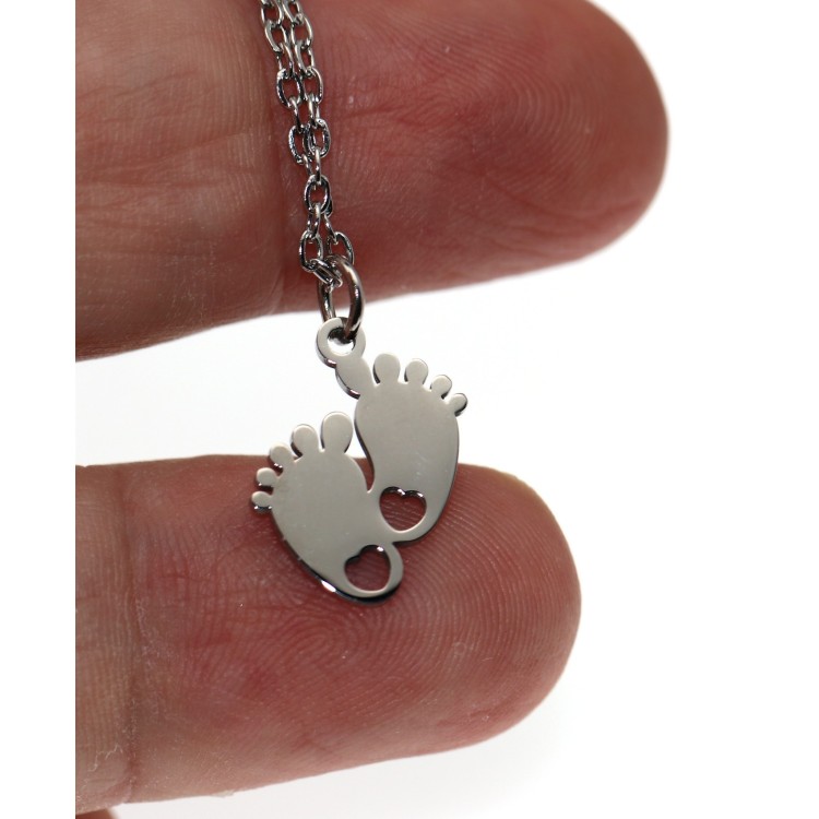 RomaBijoux|collana acciaio piedini neonato e cuore incisione personalizzata mamma donna