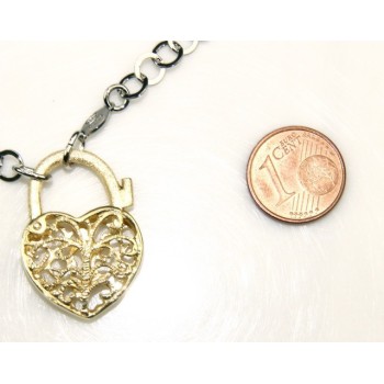 RMB|SILVER 925: Choker with satin closed padlock opened gold pendant Yellow or Pink