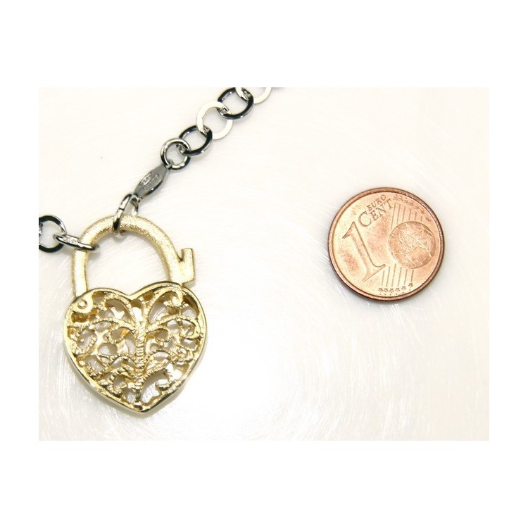 RMB|SILVER 925: Choker with satin closed padlock opened gold pendant Yellow or Pink