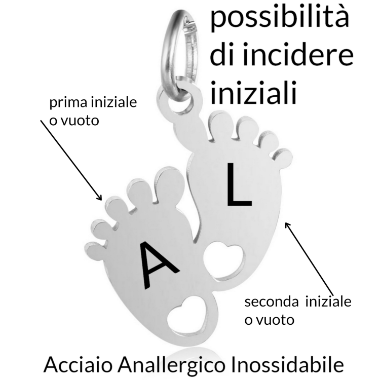 RomaBijoux|collana acciaio piedini neonato e cuore incisione personalizzata mamma donna