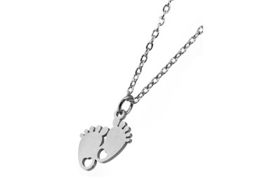 RomaBijoux|steel necklace newborn feet and heart personalized engraving mother woman