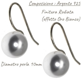 RomaBijoux|women's earrings 925 silver with pearl 10mm medium hook