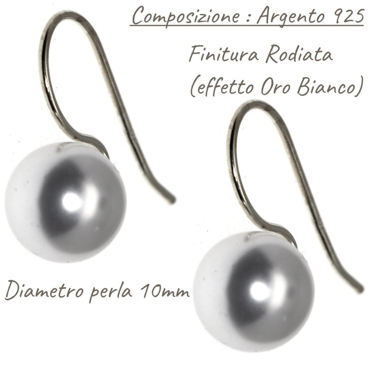 RomaBijoux|women's earrings 925 silver with pearl 10mm medium hook