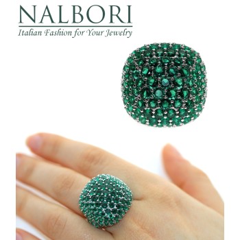 RomaBijoux|grande anello tutto argento 925 quadrato  verde smeraldo zirconi regolabile donna