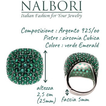 RomaBijoux|large ring all 925 silver square green emerald zirconia adjustable woman