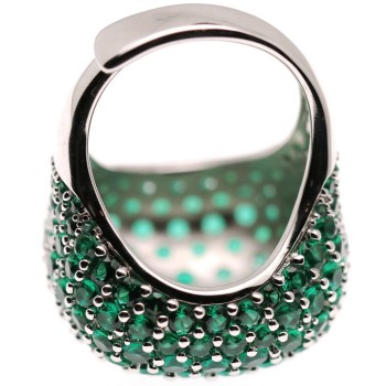 RomaBijoux|grande anello tutto argento 925 quadrato  verde smeraldo zirconi regolabile donna