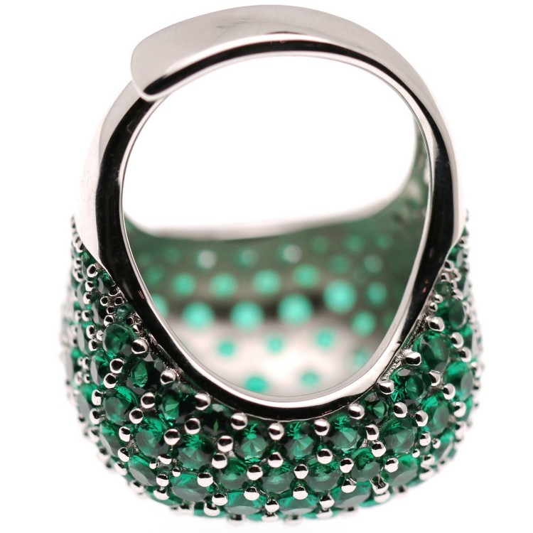 RomaBijoux|large ring all 925 silver square green emerald zirconia adjustable woman
