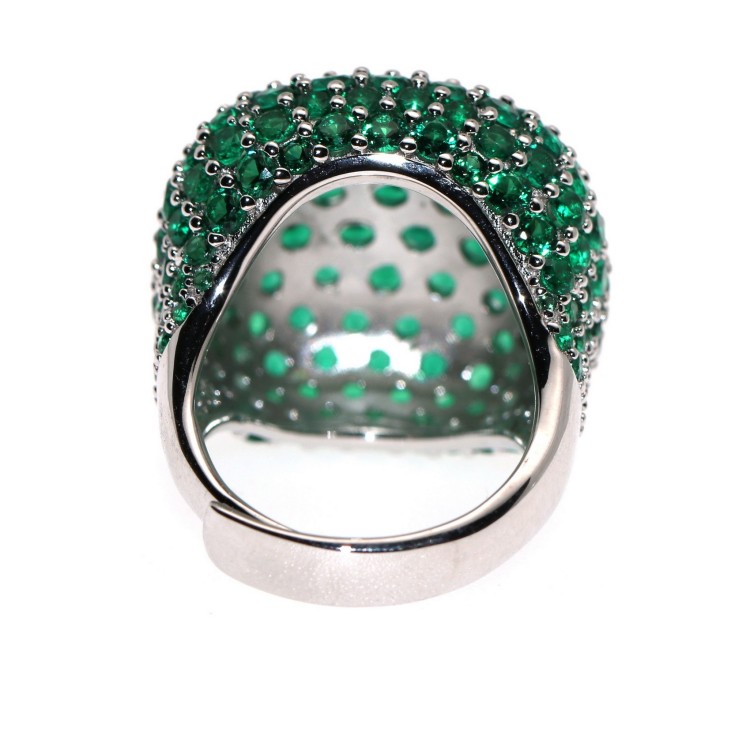 RomaBijoux|grande anello tutto argento 925 quadrato  verde smeraldo zirconi regolabile donna