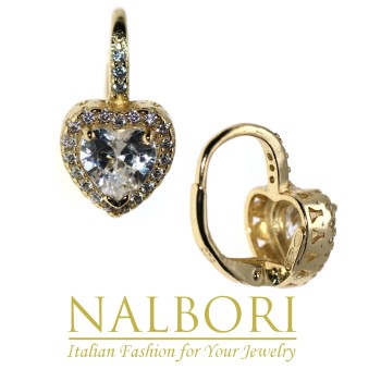 RomaBijoux|earrings 925 silver plated with 18KT yellow gold, brilliant heart, white, woman