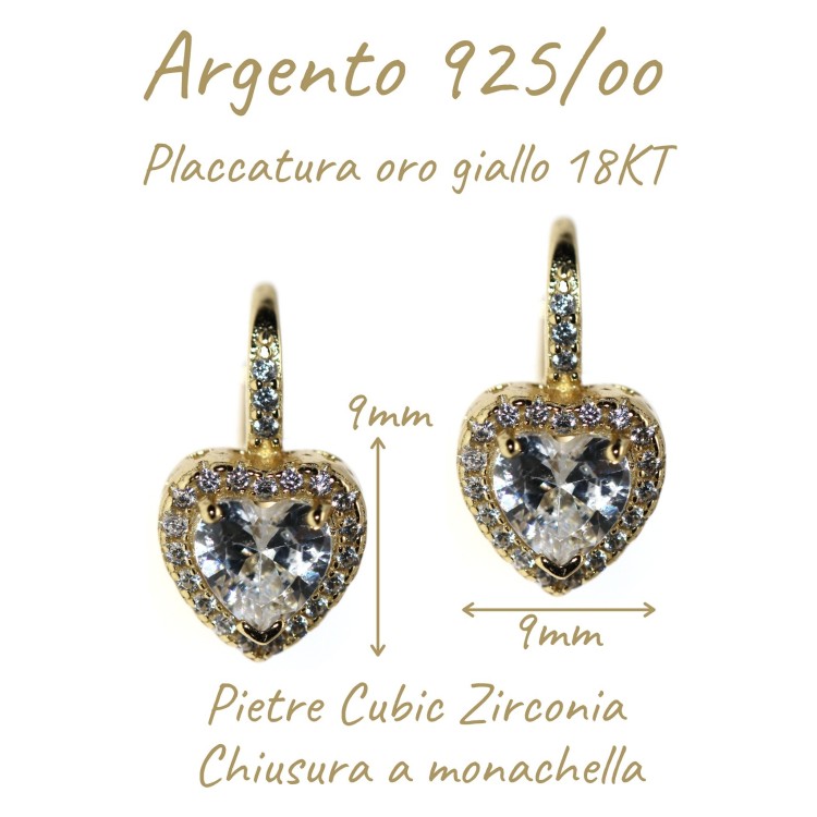 RomaBijoux|earrings 925 silver plated with 18KT yellow gold, brilliant heart, white, woman