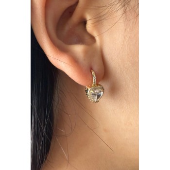 RomaBijoux|monachelle orecchini argento 925 bagno oro giallo 18KT cuore brillante bianco donna