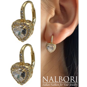 RomaBijoux|earrings 925 silver plated with 18KT yellow gold, brilliant heart, white, woman