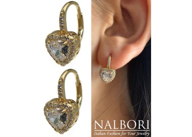 RomaBijoux|earrings 925 silver plated with 18KT yellow gold, brilliant heart, white, woman