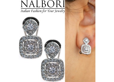 RomaBijoux|925 silver omega earrings square rhombus white zirconia for women