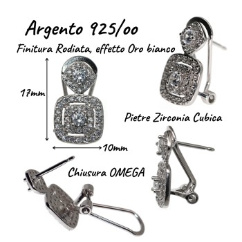 RMB|RomaBijpux|orecchini omega argento 925 quadrato rombo zirconi bianchi per donna