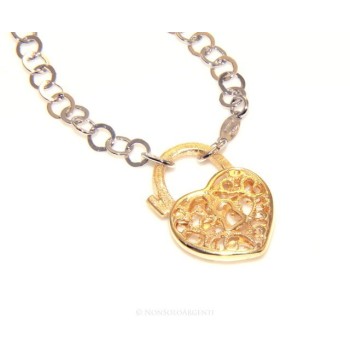 RMB|SILVER 925: Choker with satin closed padlock opened gold pendant Yellow or Pink