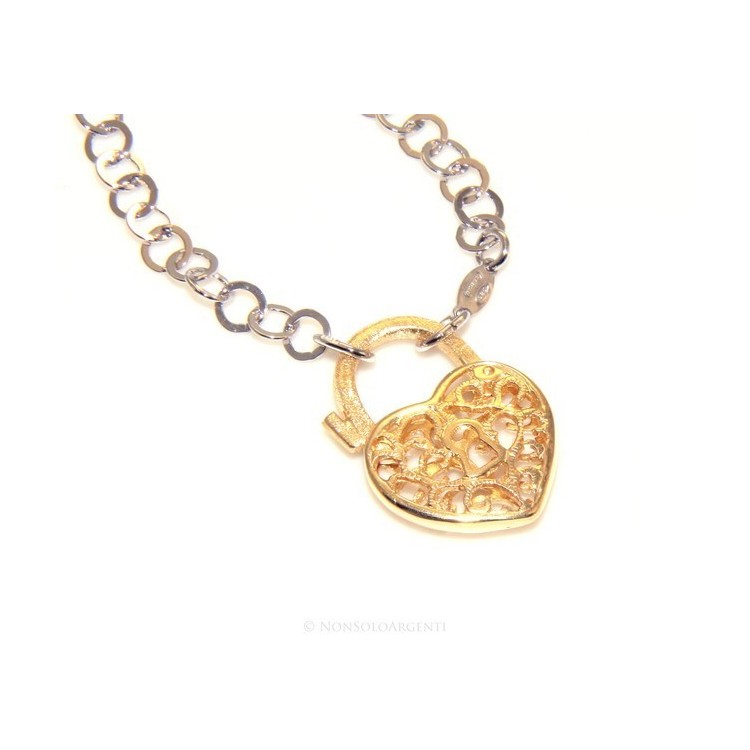 RMB|SILVER 925: Choker with satin closed padlock opened gold pendant Yellow or Pink