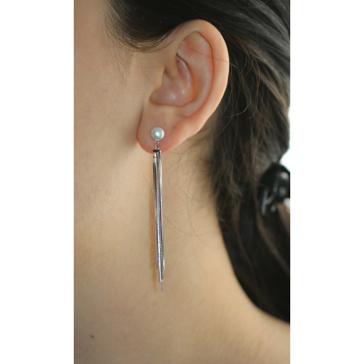 RomaBijoux|925 silver earringslong tails pendants white pearl rhodium plated for women