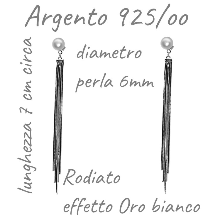 RomaBijoux|lunghi orecchini argento 925codine ciondoli perla bianca rodiati da donna