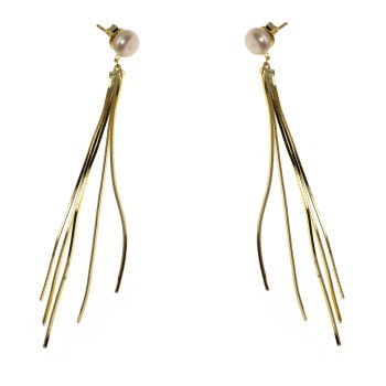 RomaBijoux|long earrings silver 925tails pendants white pearl plated yellow gold 18kt