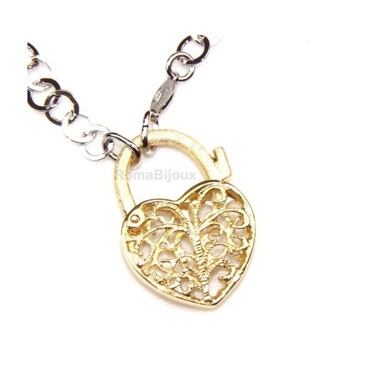 RMB|SILVER 925: Choker with satin closed padlock opened gold pendant Yellow or Pink