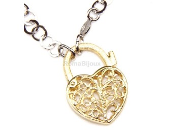 RMB|ARGENTO 925 : Girocollo satinato con chiusura ciondolo lucchetto apribile oro Giallo o Rosa