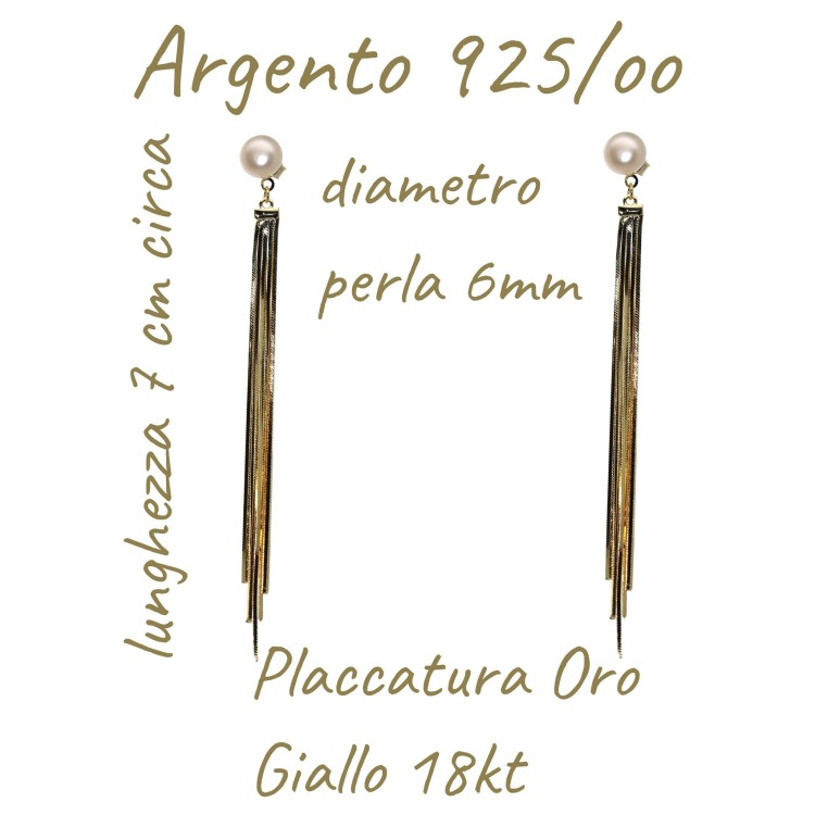 RomaBijoux|lunghi orecchini argento 925codine ciondoli perla bianca placcati oro giallo 18kt