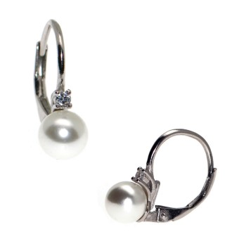 RomaBijoux|925 silver ear stud earrings with pearl and white brilliant light point for women