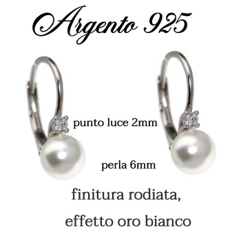 RomaBijoux|monachella orecchini argento 925 con perla e punto luce brillante bianco donna