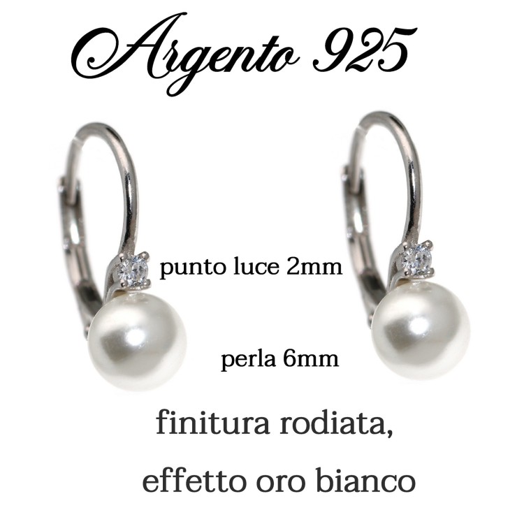 RomaBijoux|monachella orecchini argento 925 con perla e punto luce brillante bianco donna