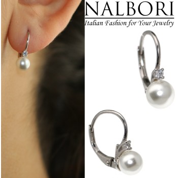 RomaBijoux|925 silver ear stud earrings with pearl and white brilliant light point for women