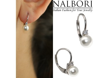 RomaBijoux|925 silver ear stud earrings with pearl and white brilliant light point for women