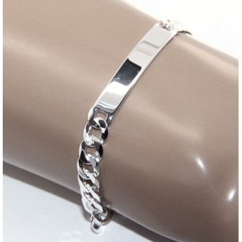 RomaBijoux|925 silver plate bracelet clear and solid curb chain 7 mm wrist 19 cm
