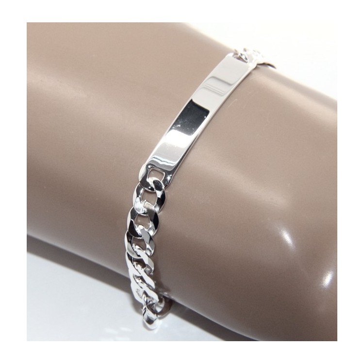 RomaBijoux|Bracciale targa argento 925 chiaro e massiccio catena grumetta 7 mm polso 19 cm