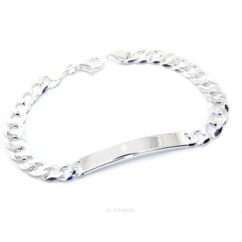 RMB|NALBORI Bracciale targa uomo donna argento 925 chiaro, massiccio catena grumetta 7 mm polso 19 cm