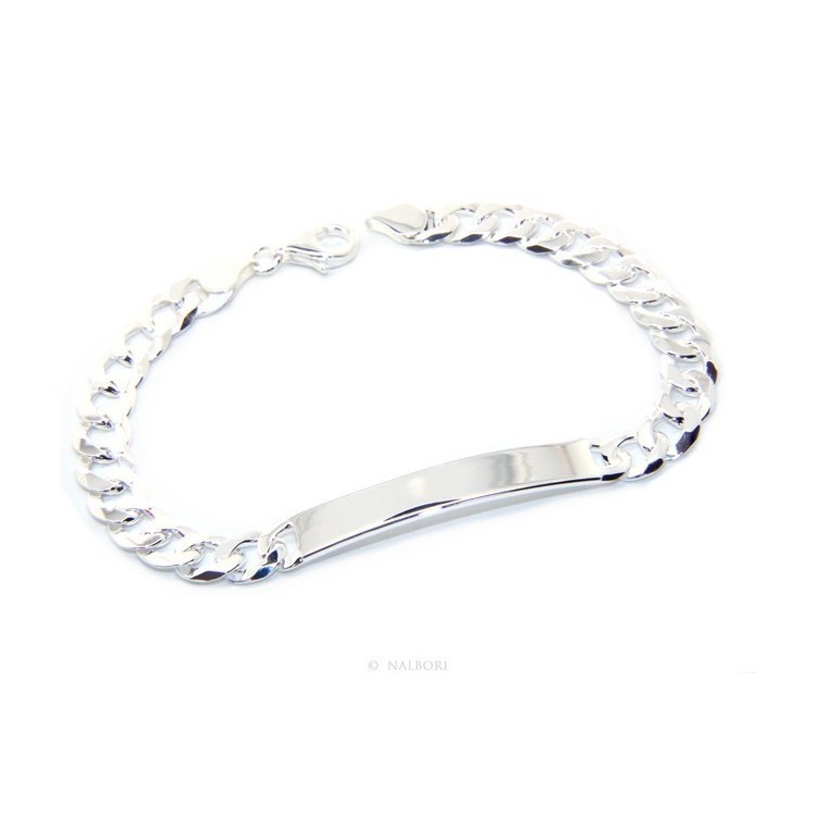 RomaBijoux|925 silver plate bracelet clear and solid curb chain 7 mm wrist 19 cm