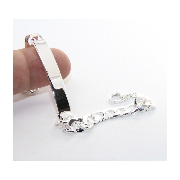 RomaBijoux|925 silver plate bracelet clear and solid curb chain 7 mm wrist 19 cm