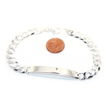 RomaBijoux|Bracciale targa argento 925 chiaro e massiccio catena grumetta 7 mm polso 19 cm