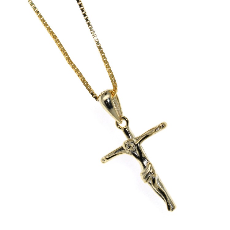 RomaBijoux| necklace all 925 silver latin cross crucifix 45 50 60 cm yellow gold plated