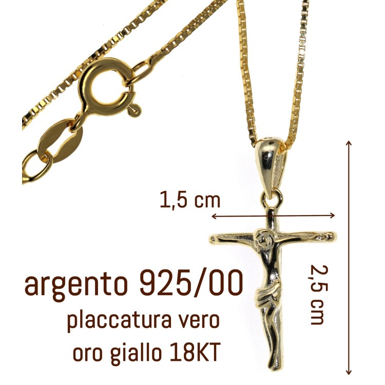 RomaBijoux| necklace all 925 silver latin cross crucifix 45 50 60 cm yellow gold plated