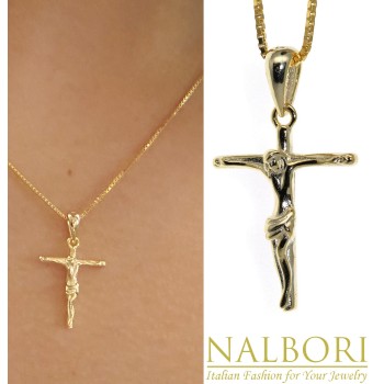 Romabijoux|collana tutto argento 925  croce latina crocefisso 45 50 60 cm placcata oro giallo
